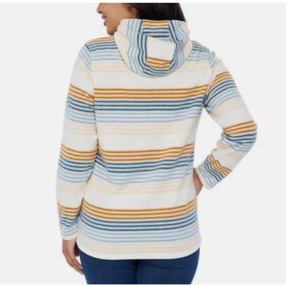 O'Neill Ladies' Half Zip Polar Fleece Hoodie Size Medium Cream Stripe